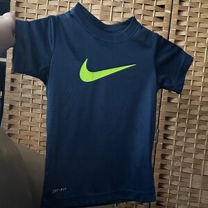 Nike Kids Dri-FIT Navy and Neon Green Tee